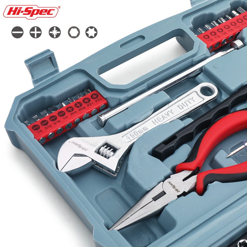 Hi-Spec 65pc Compact Auto Garage Tool Kit Set with Digital Tire Pressure Gauge. Essential Car Vehicle Repair Tools in a Toolbox Case of Screwdrivers, Sockets, Wrench and Magnetic Pickup - Image 4